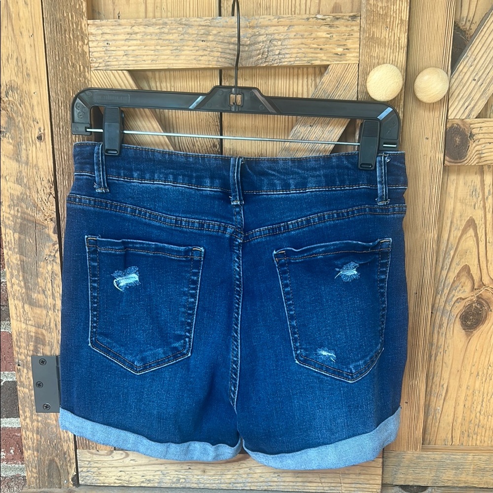 Wax Jeans Blue Distressed Jean Shorts with Cuffed Hem - Picture 7 of 9